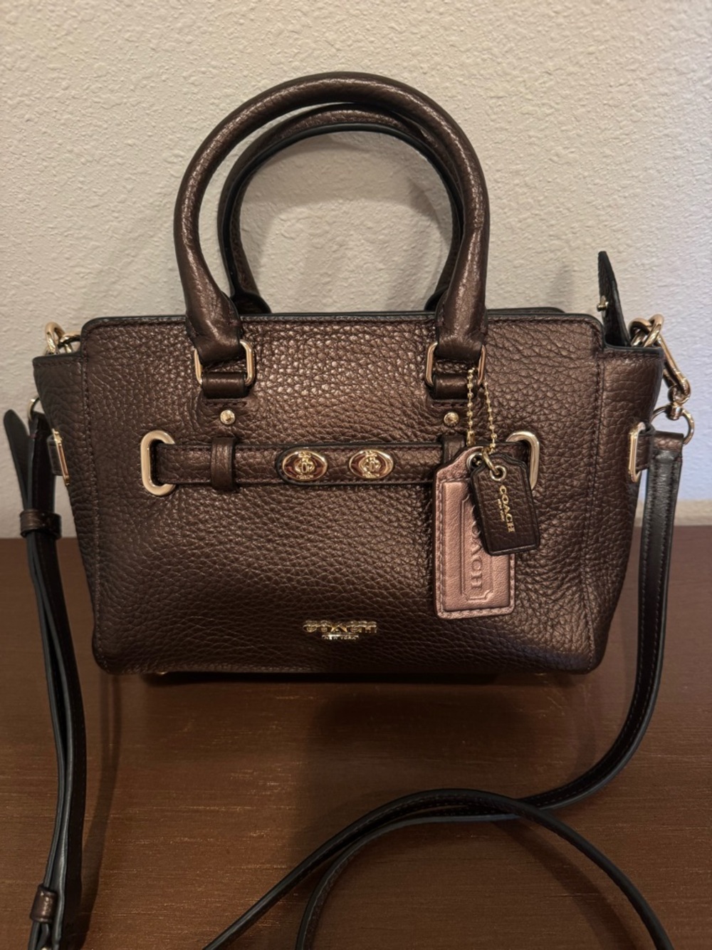 COACH Brown Pebbled Leather Satchel with Gold Hardware - like new condition. - Picture 2 of 14